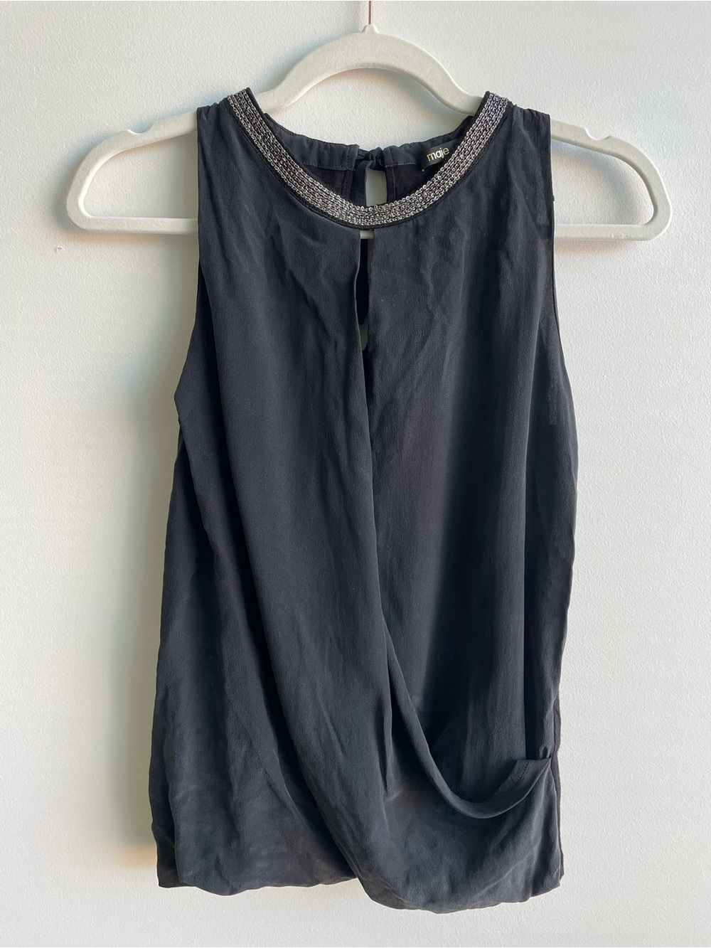 Maje Black Sleeveless Beaded-Neck Camisole (Size 1)